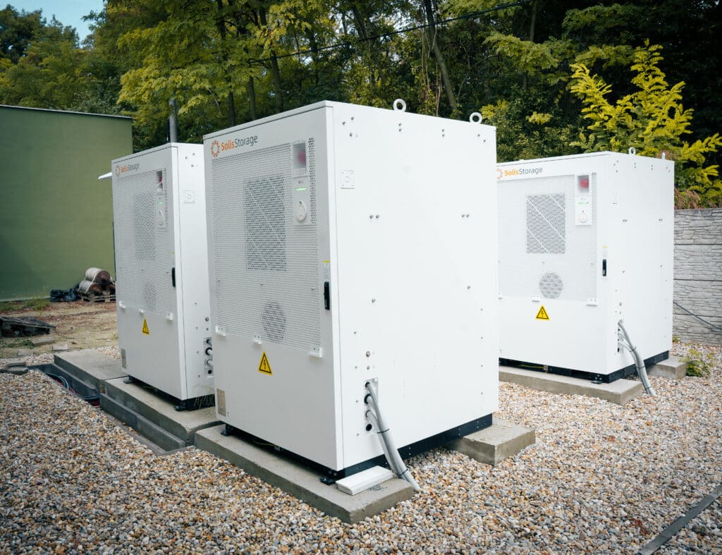 Solis Storage battery cabinets beside the building at the Gabčíkovo research station