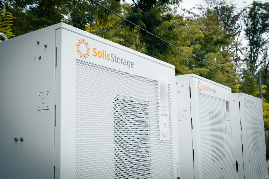 Solis Storage battery cabinets lined up at the Gabčíkovo research station